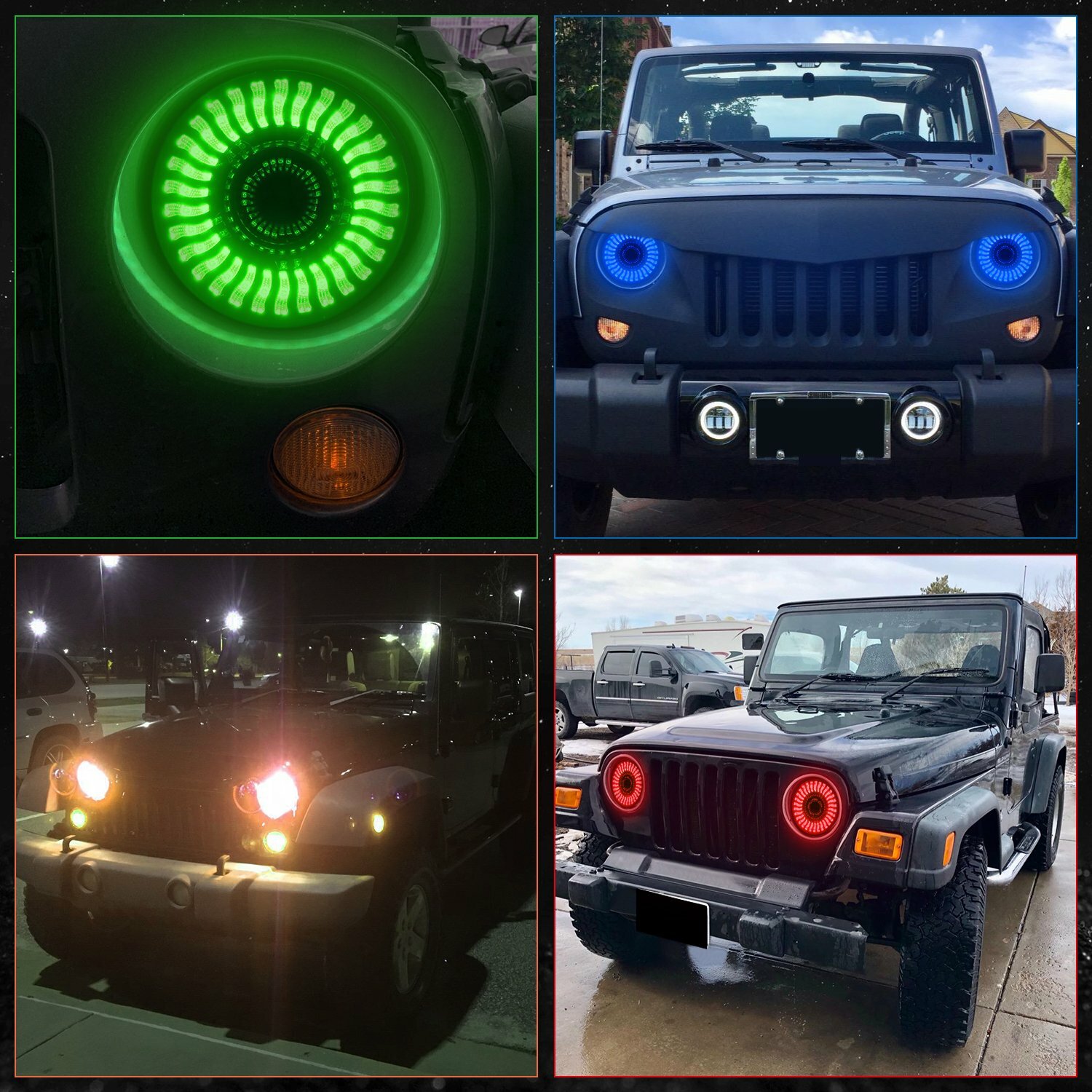 7“ RGB LED Headlights Chasing DRL & Fog Lights Combo Kit For Wrangler JK JKU