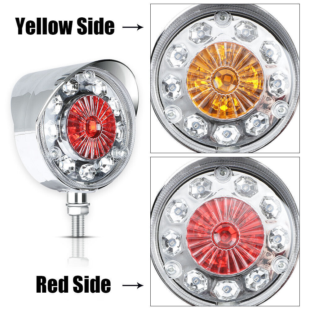 2pcs Round LED Pedestal Fender Light Truck Trailer Double Face Turn Signal Brake