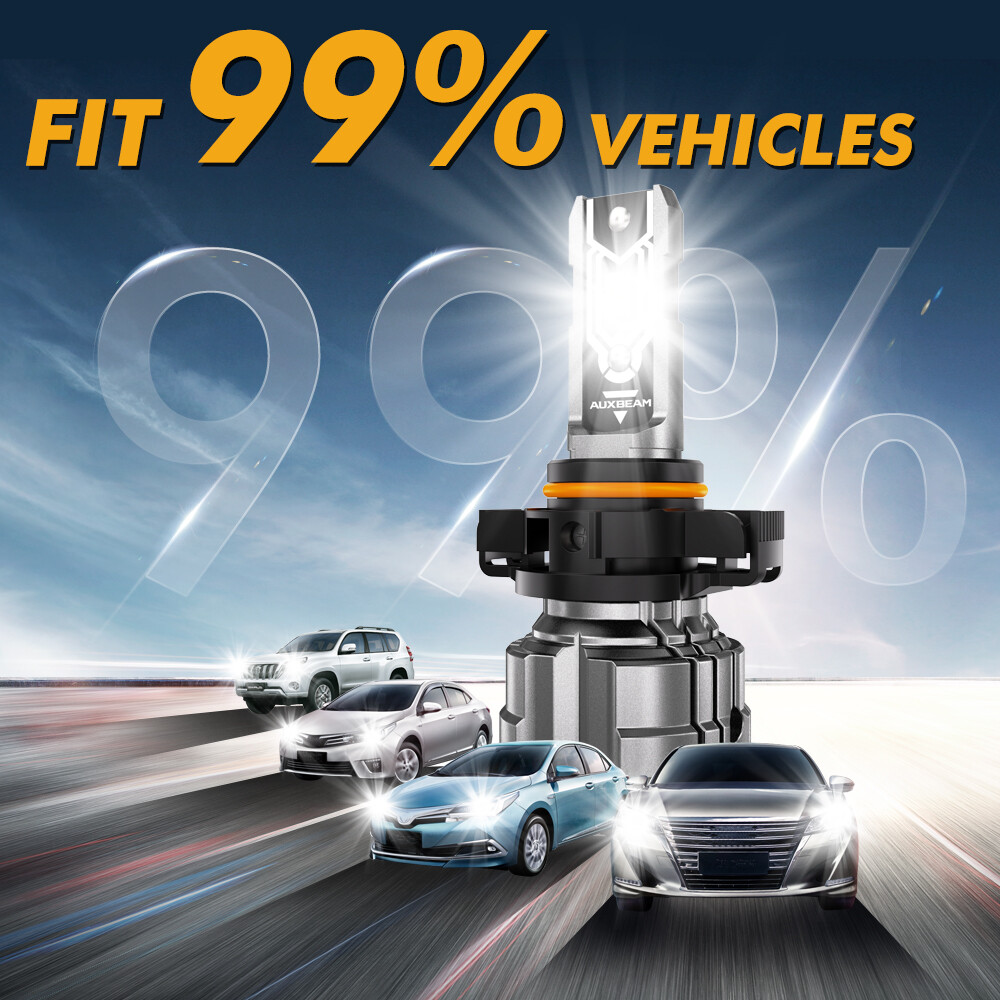 AUXBEAM 1:1 Fanless H16 5202 LED Fog Light Bulbs 6500K Super Bright 120W 25000LM