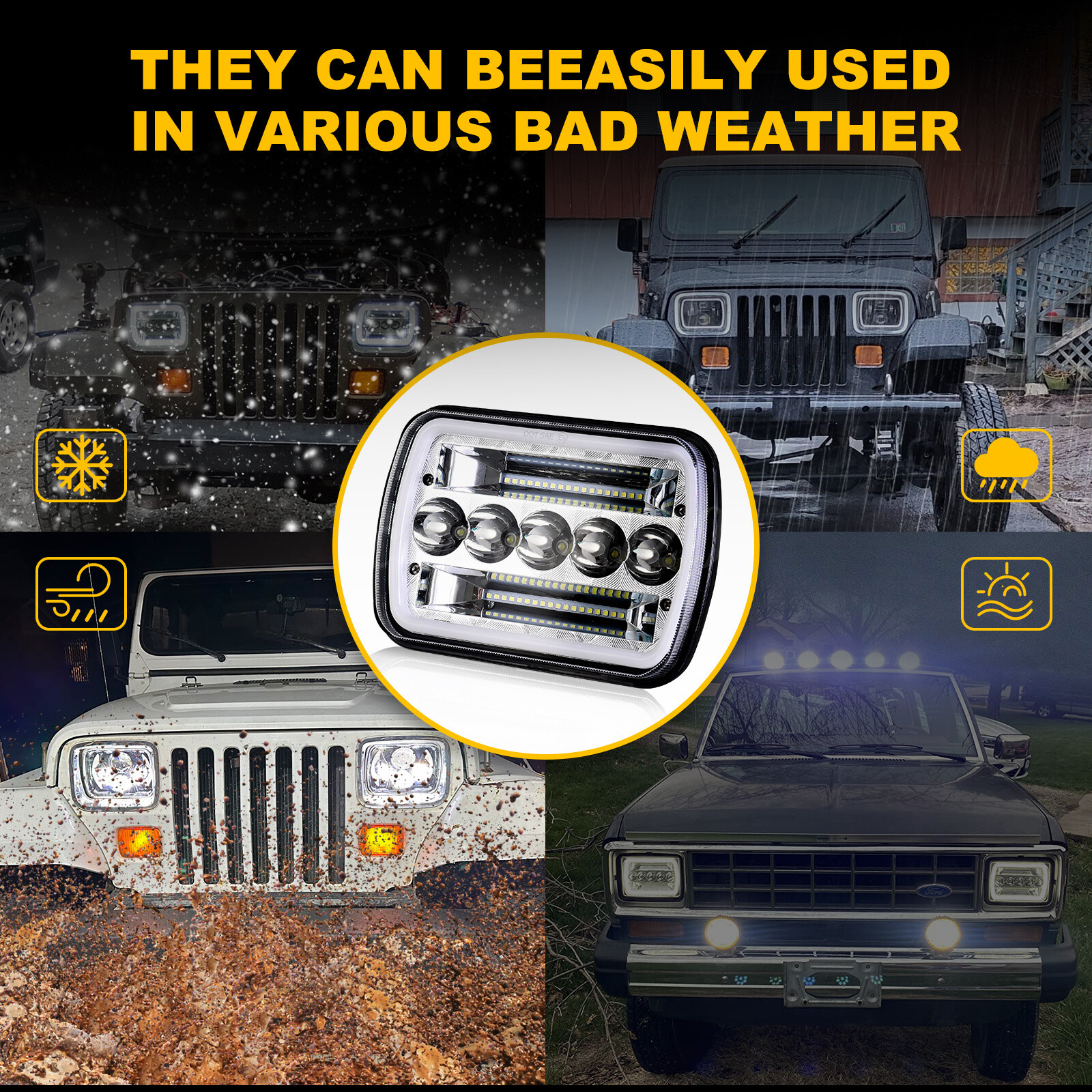 For Chevy Express 1500 2500 3500 Cargo Van Pair 7×6 5×7 LED Headlights Hi/Lo DRL