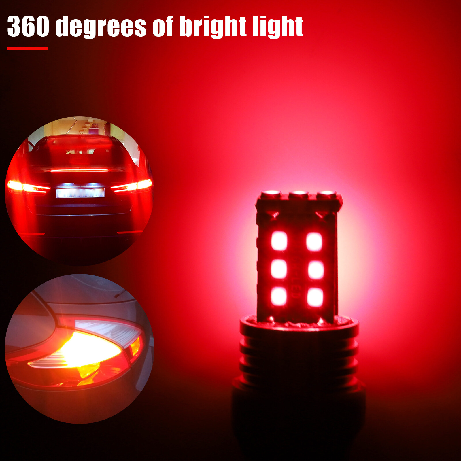 4PCS 7443 7440 LED Red Strobe Flash Blinking Brake Stop Tail Parking Light Bulbs