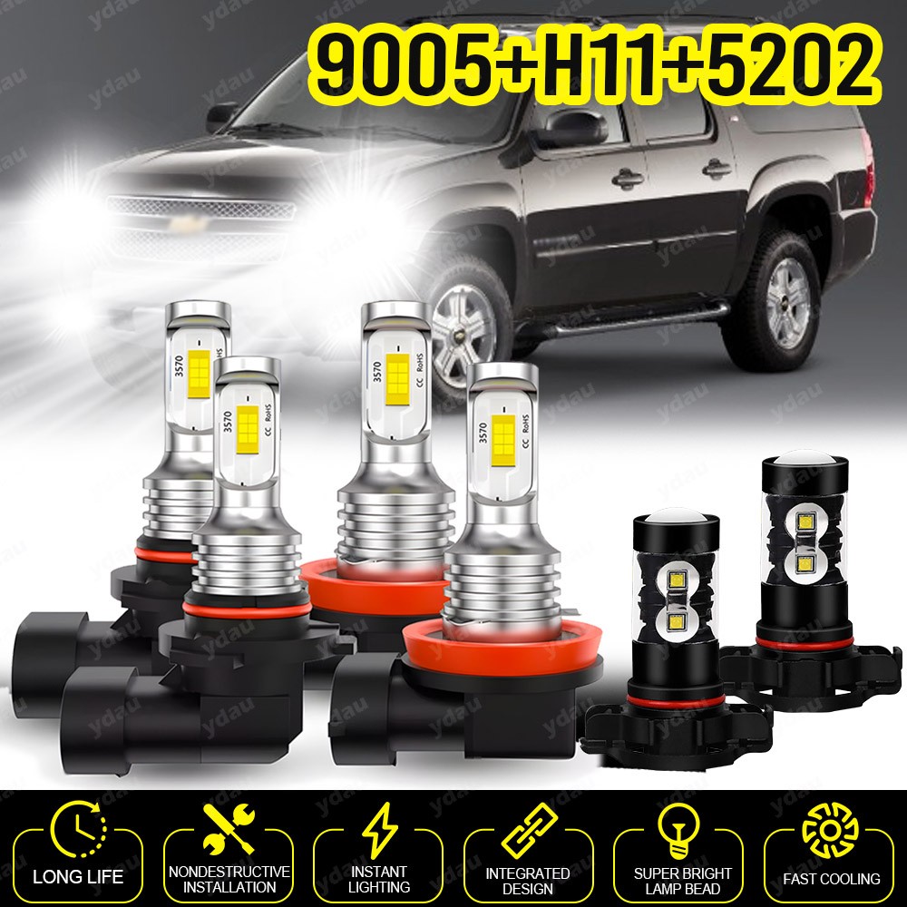 For Jeep Cherokee 2016-2018 White LED Headlight Hi/Lo+ Fog Light Bulbs Combo Kit