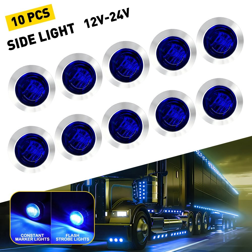 10x Mini 3/4″Round Side Blue LED Clearance Marker Truck Trailer Bullet Light EXD