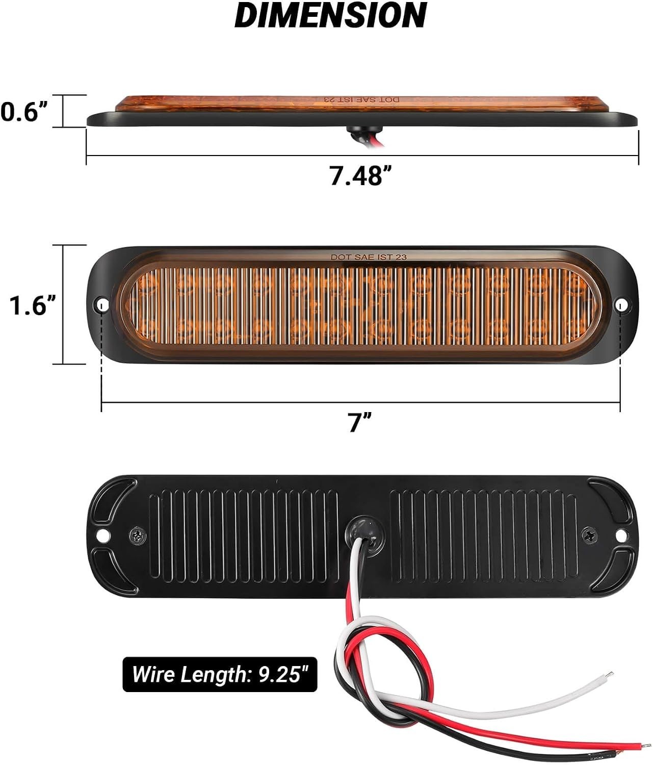 LED Trailer Side Marker Turn Signal Light 7.5 Inch Aluminum Housing Amber 24 …
