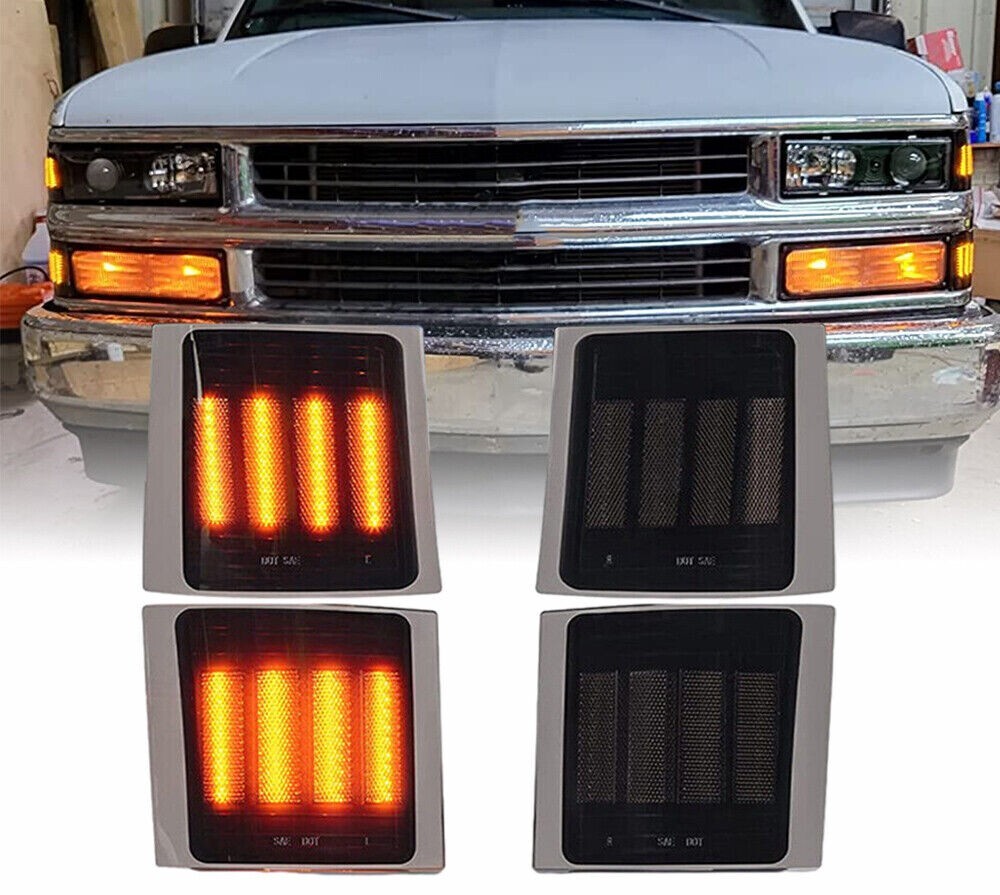 4PC Smoke LED Corner Light Side Marker Lights For 94-98 Chevy C/K 1500 2500 3500