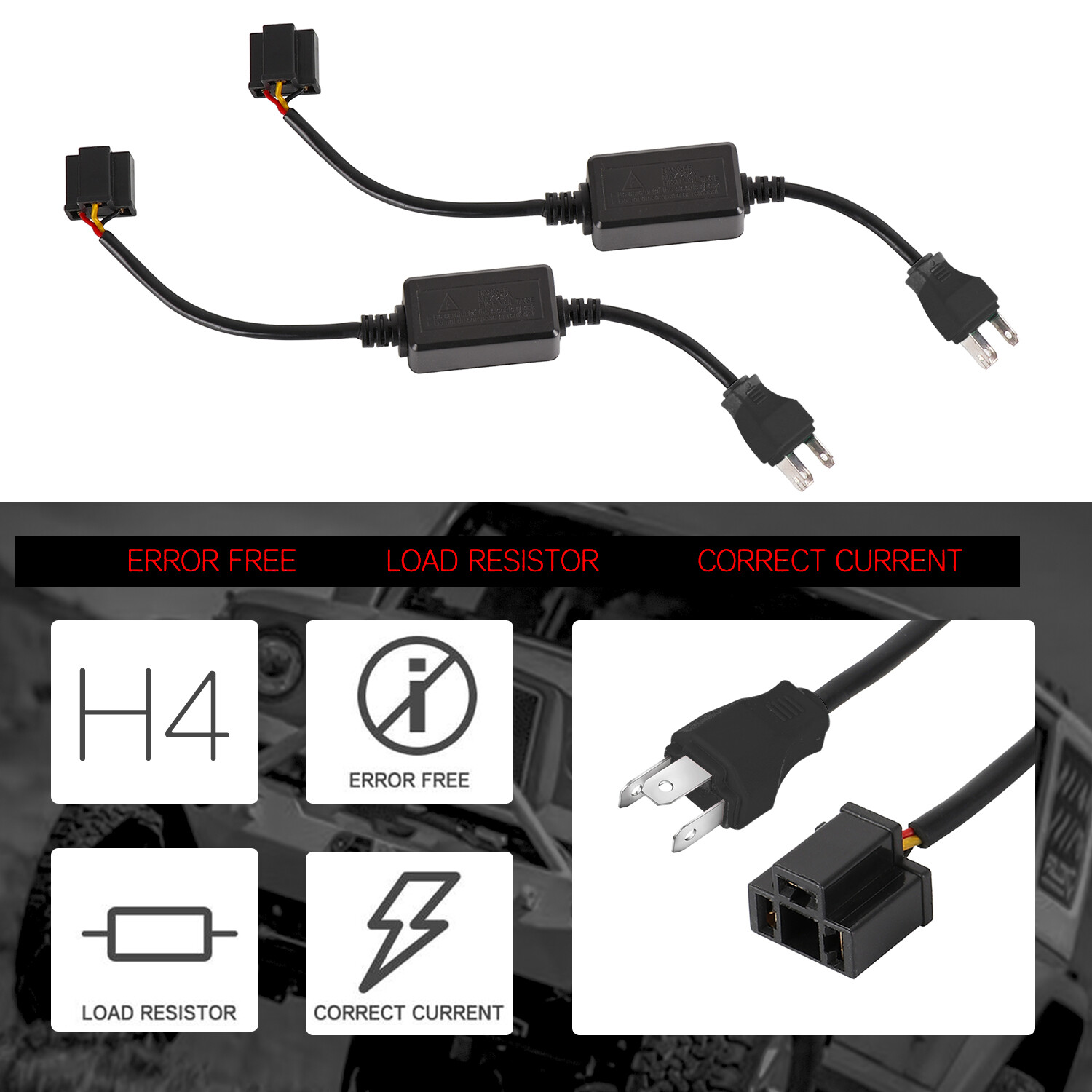2pcs H4 LED Headlight Canbus Error Free Anti Flicker Resistor Canceller Decoder