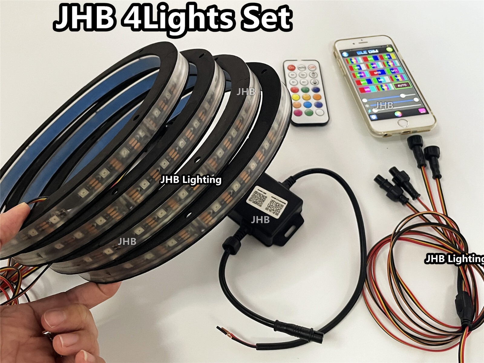 Set (4) 6.5″ APP Remote CHASING Flowing LED Car Sound Audio Speaker Rings Lights