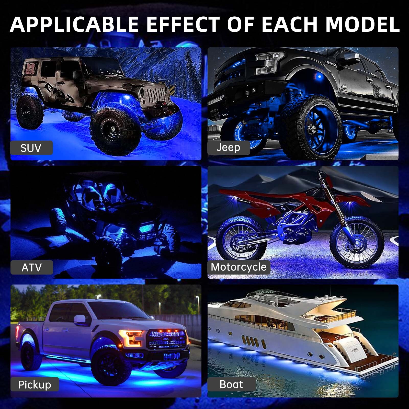 Blue 4 Pods LED Rock Lights Underbody Lamp For Yamaha Raptor 700 R YFM350 YFZ50