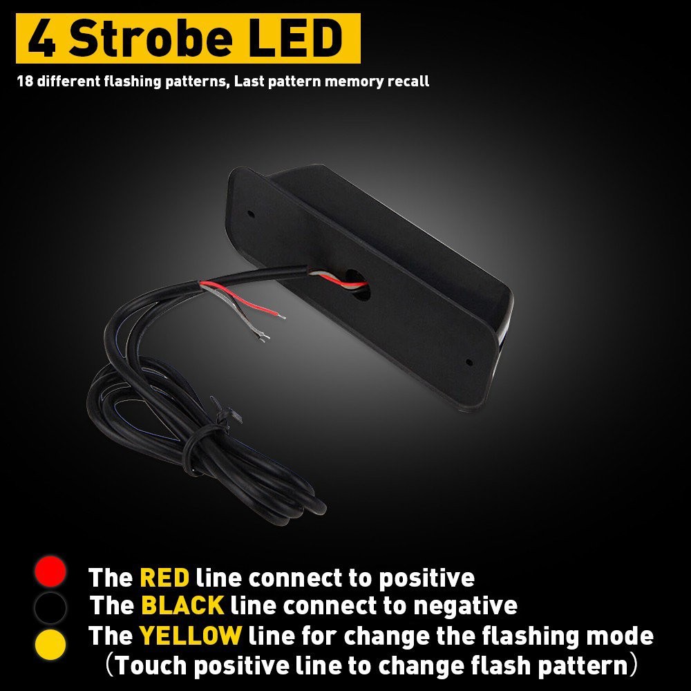 2PCS Car 4LED Emergency Warning Amber/White Beacon Light Flash Strobe Indicator