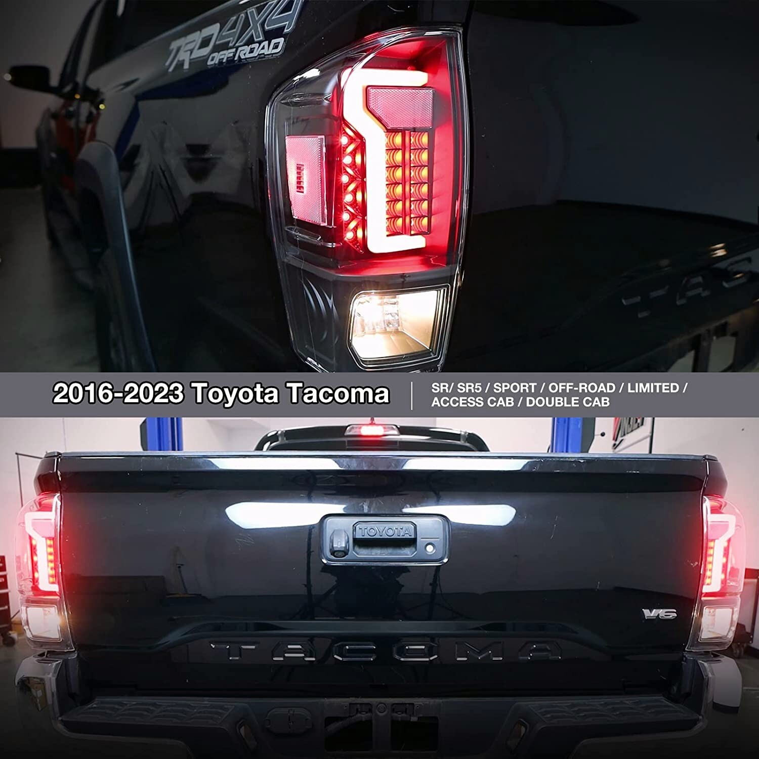 For 2016-2023 Toyota Tacoma Pickup Tail lights LED DRL Brake Lamp Smoke Lens