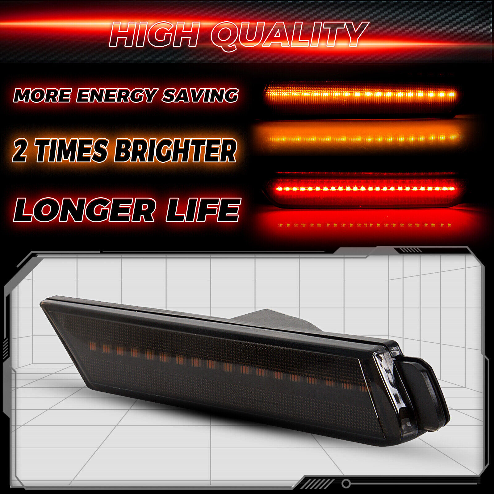 FOR 10-15 CHEVY CAMARO FRONT+REAR LED BUMPER SIDE MARKER LIGHT LAMPS 4PCS SMOKED