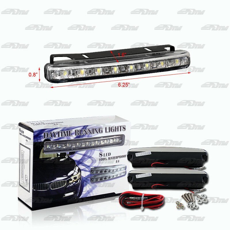 8 LED Clear Lens Chrome Housing Daytime Running Lights DRL Fog Lamps Universal 1