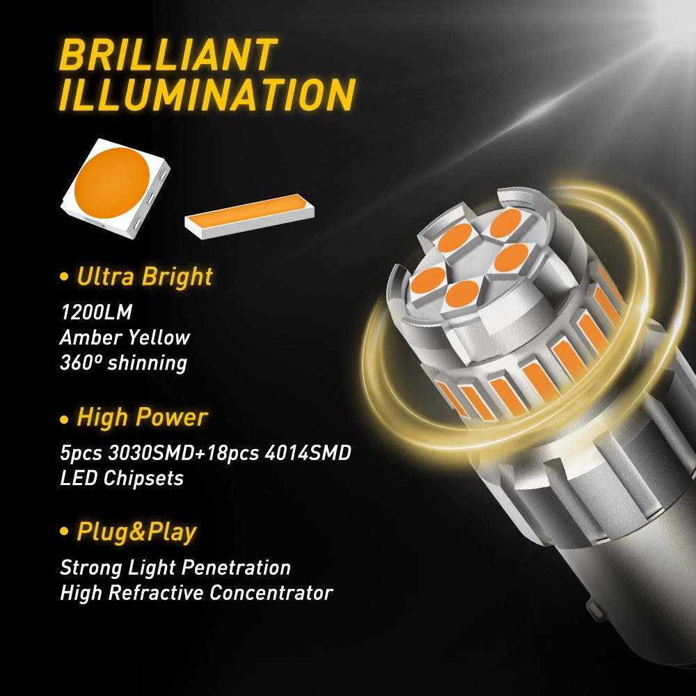2x LED Front Signal Turn Blinker Light Bulbs 1156 7506 3497 Amber Yellow 3000K H