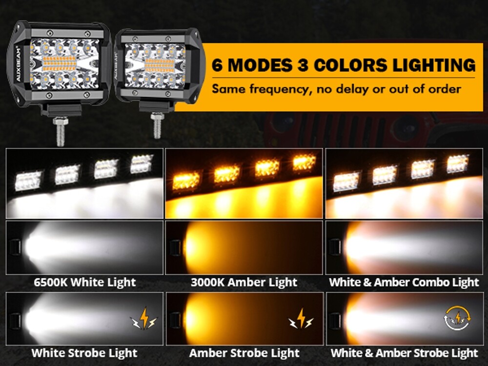 Auxbeam 4″ LED Pods Light 120W Spot 3-Row Off Road For Truck SUV ATV UTV Jeep