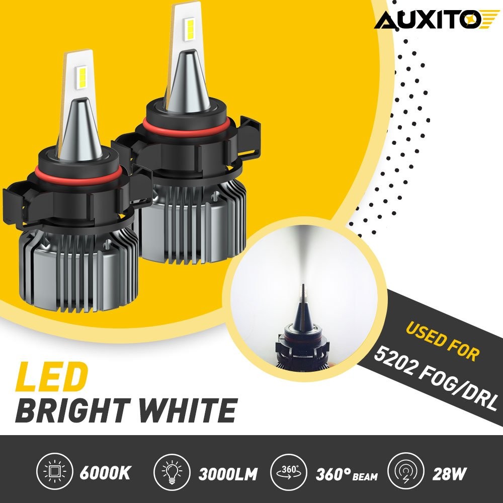 AUXITO LED Fog Light Bulbs H16 5202 Driving Lamps White 6500K High Power 28W USA