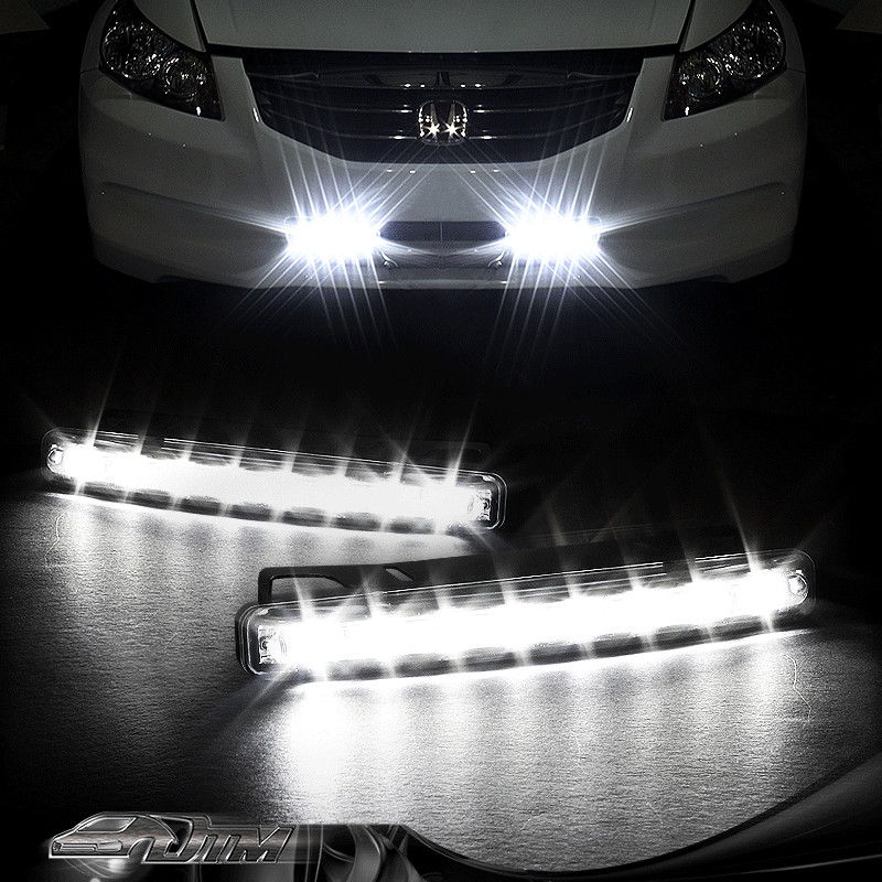 8 LED Clear Lens Chrome Housing Daytime Running Lights DRL Fog Lamps Universal 1