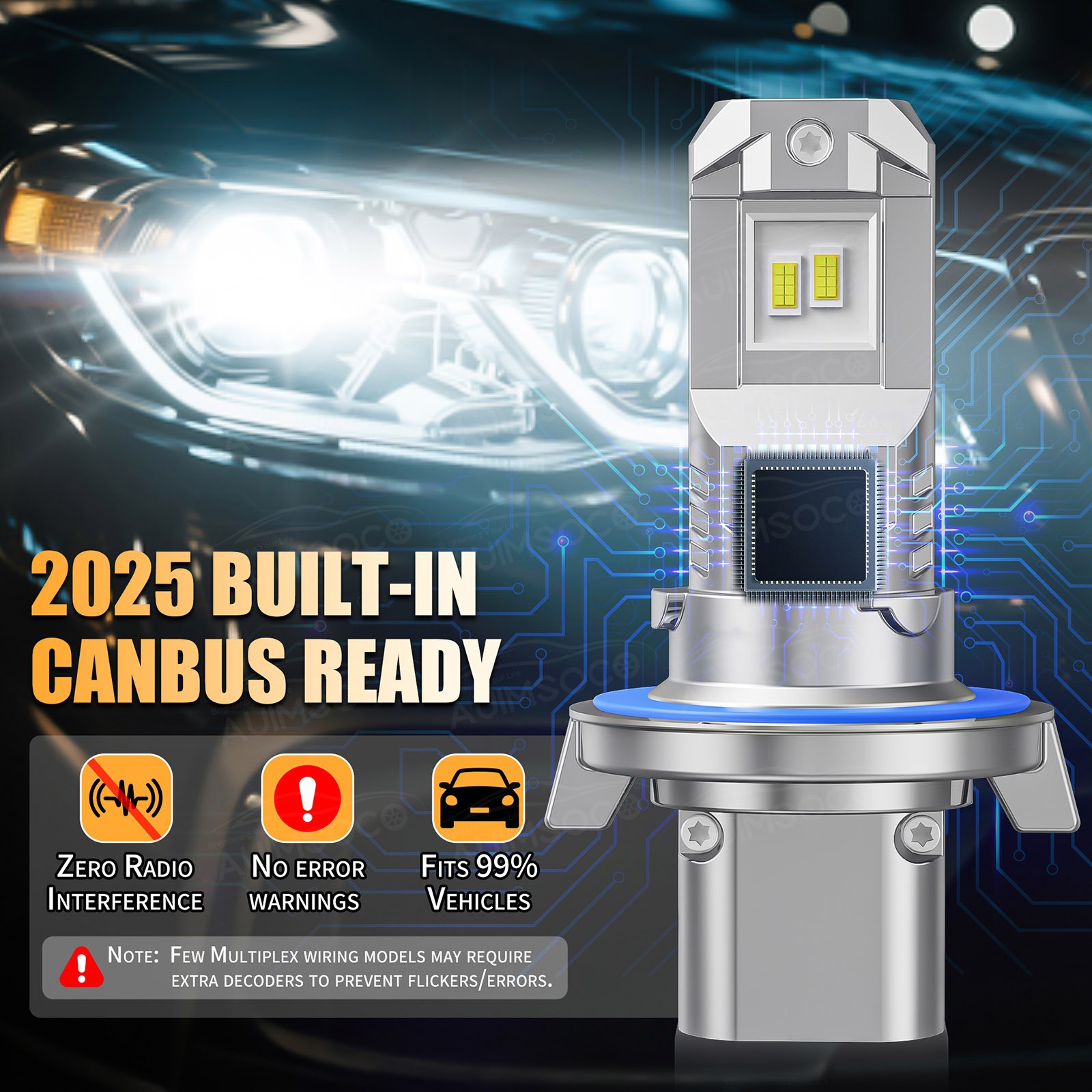 For Ford Focus 2008-2011 2Pcs LED Headlight Kit Hi-Lo Beam Bulbs 72000LM 6500K