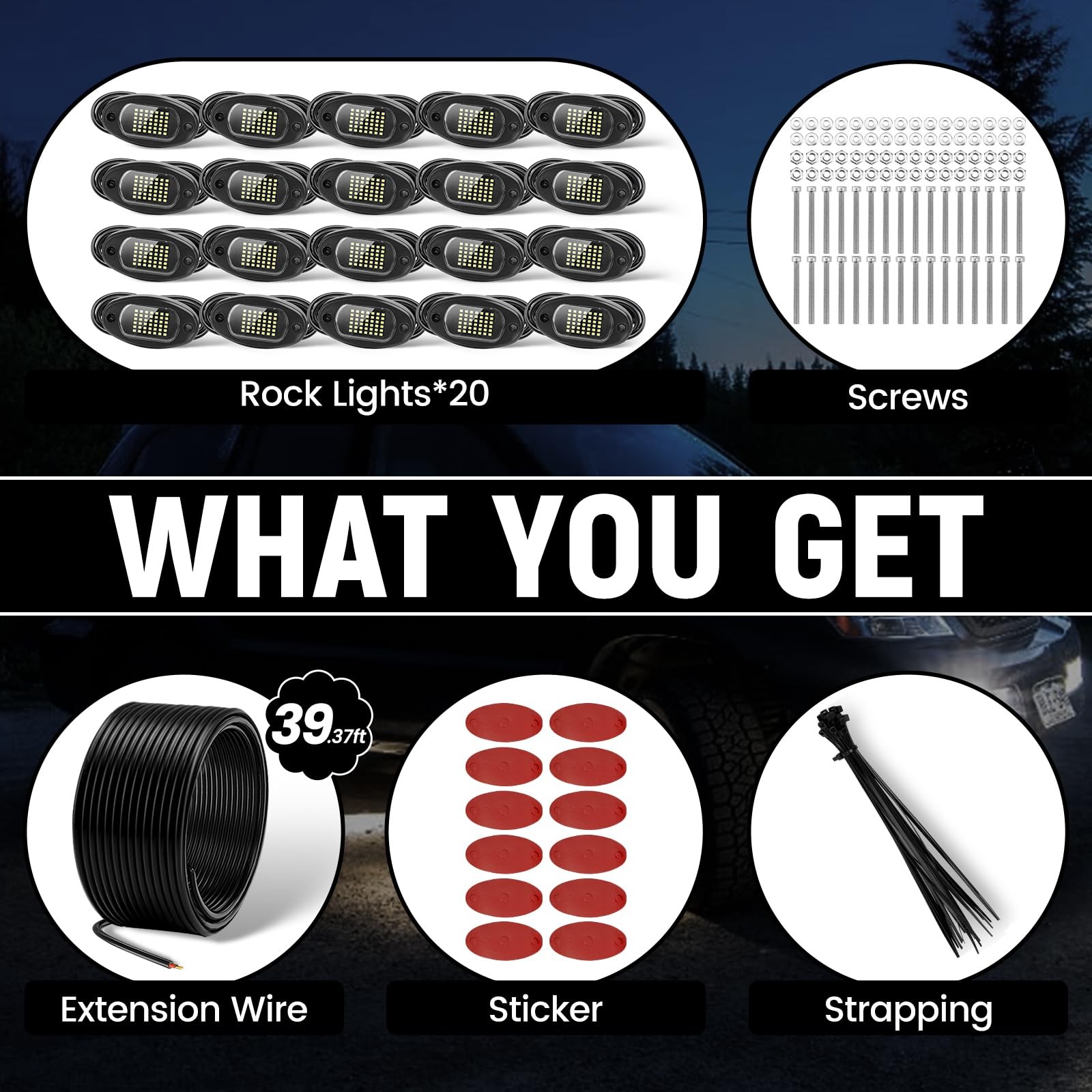 20 Pods White Rock Lights 6000K 42LED Underglow IP68 Waterproof for Trucks &