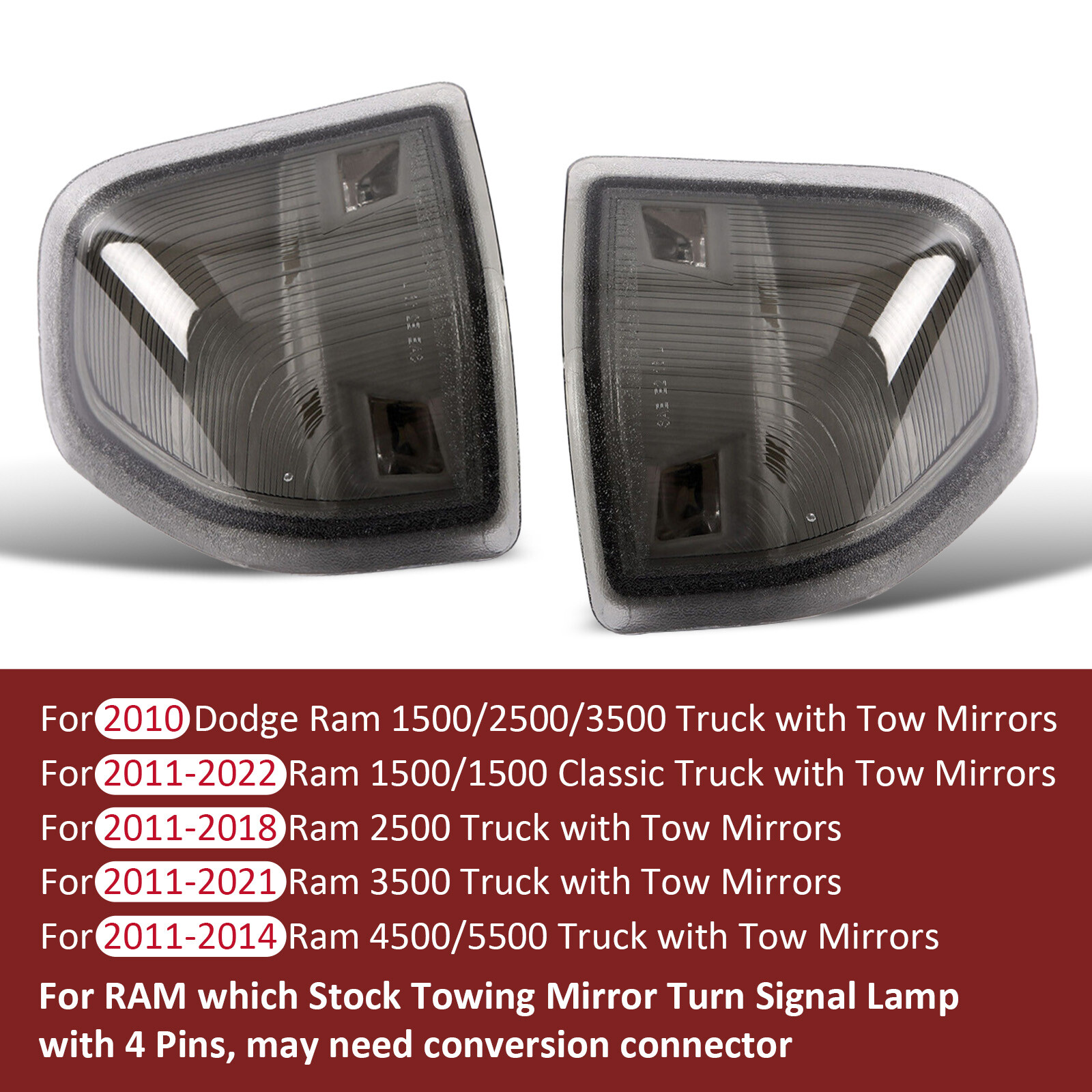 Smoke Lens Amber LED Side Mirror Turn Signal Lights For Dodge Ram 1500 2500 3500