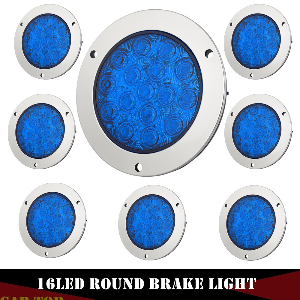 4″ Blue Round LED Truck Trailer Stop Turn Tail Brake Lights Waterproof 16LED