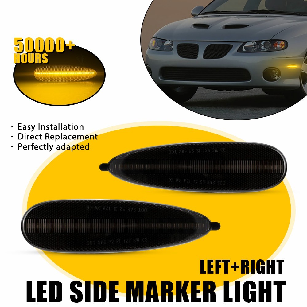 2 Front Left Right Smoke LED Amber Side Marker Lights For 2004-2006 Pontiac GTO
