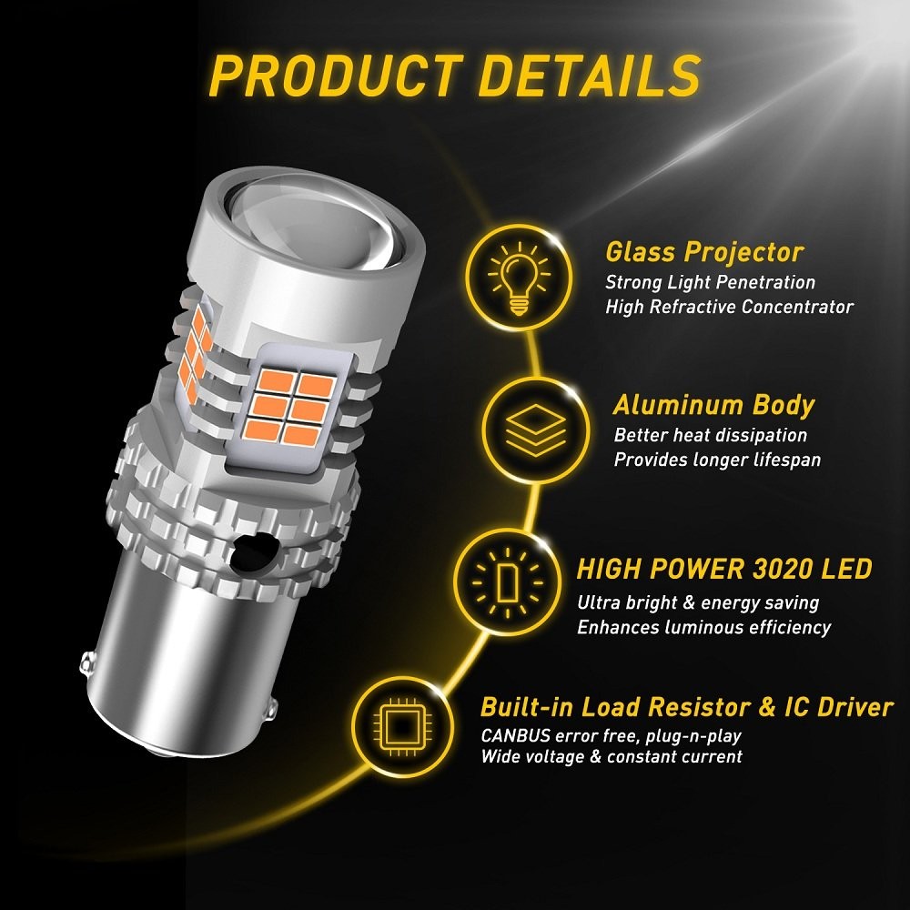 BAU15S Amber LED Turn Signal Light Bulbs High Power CANBUS Free Return 2/4x
