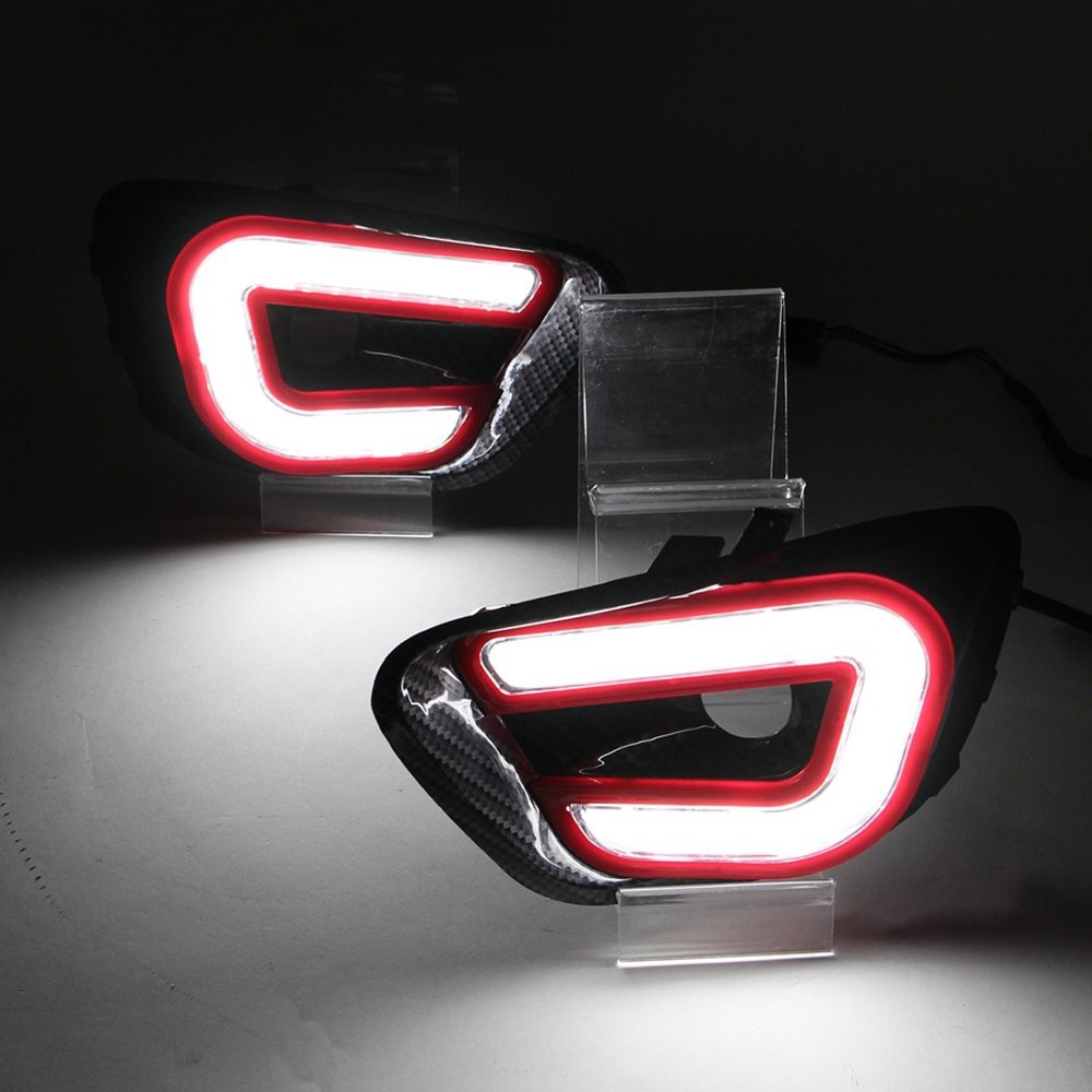 LED DRL Daytime Running Light Carbon Fiber Pattern Lamp For Jeep Compass W Turn
