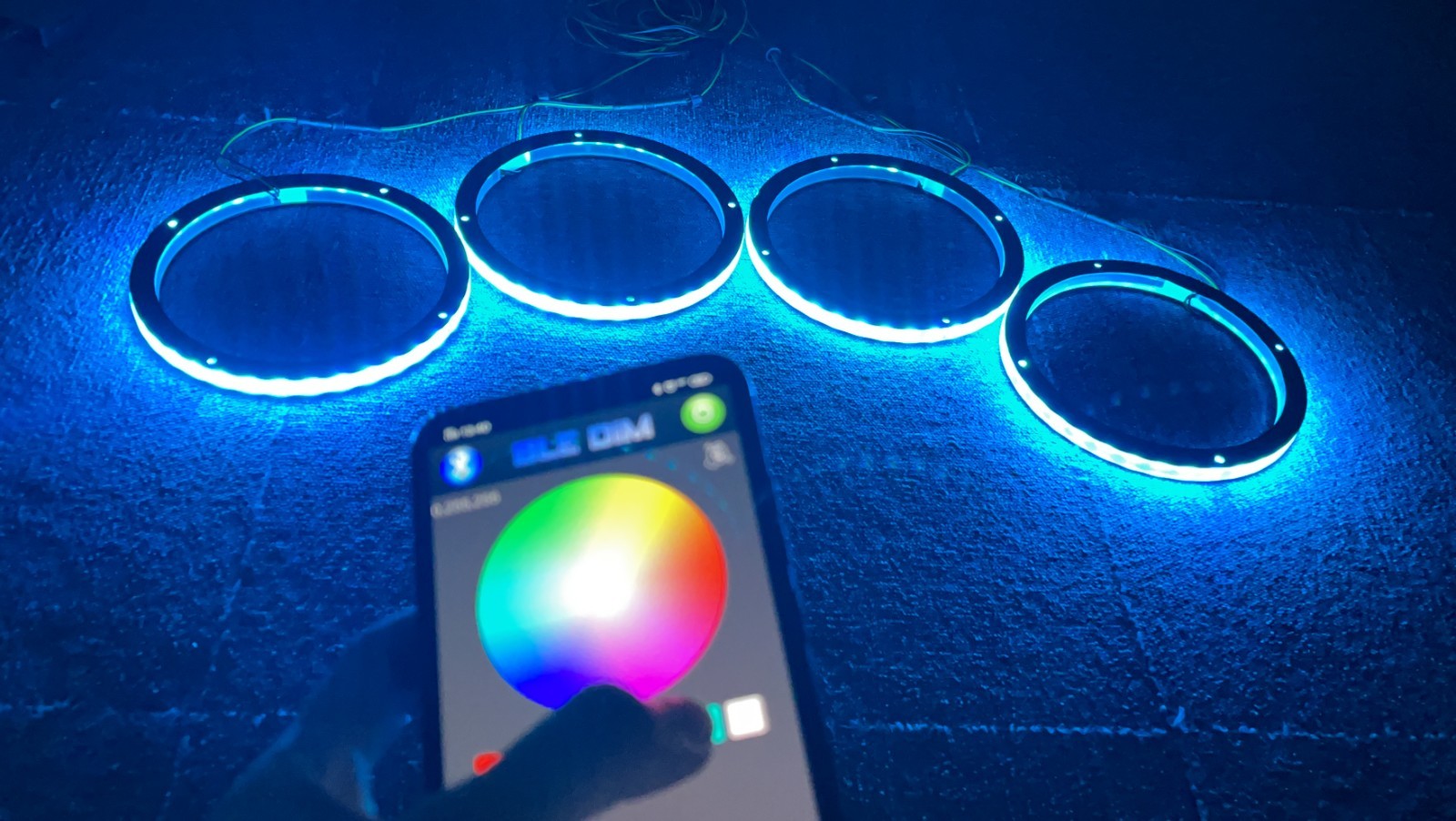 4PCS 8″ CHASING FLOW LED Rings 1/2″Spacer Remote+APP Loudspeakers SpeakerLights