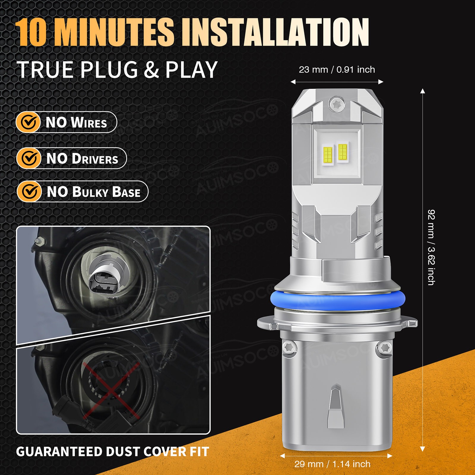 For Ford Mustang 1994-2004 2x LED Headlight Kit Hi-Lo Beam Bulbs 72000LM 6500K