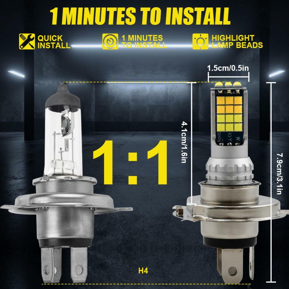 2pcs H4 100W Dual Color LED Fog Light Bulbs 6000K White/3000K Yellow DRL Lamp