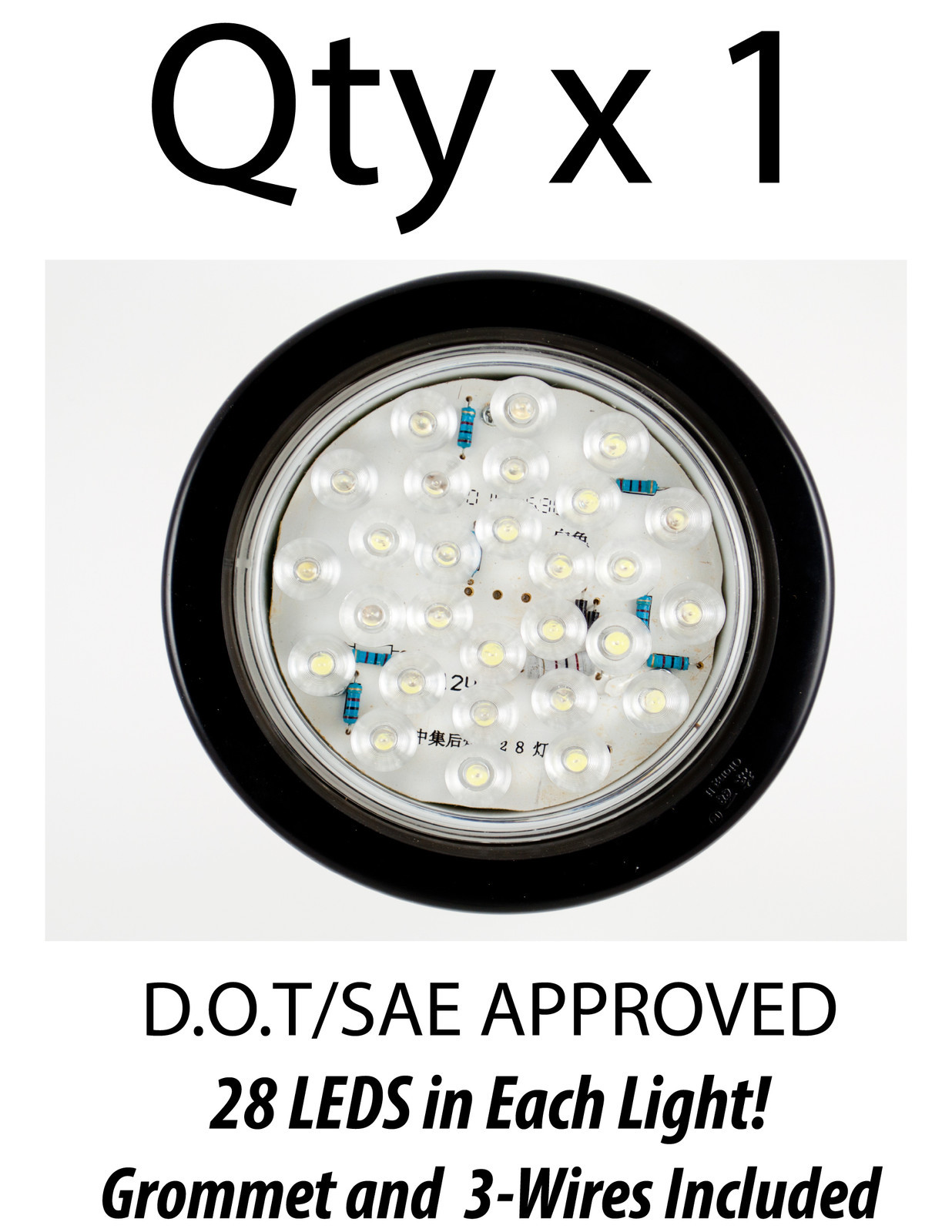 4″ Inch White 28 LED Round Backup Reverse Truck Light w/ Grommet & Wiring-Qty 1