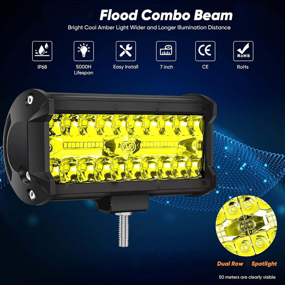 4x 7″ Yellow LED Driving Light Spot Pods Fog Lamps Fit Peterbilt Mack Semi Truck
