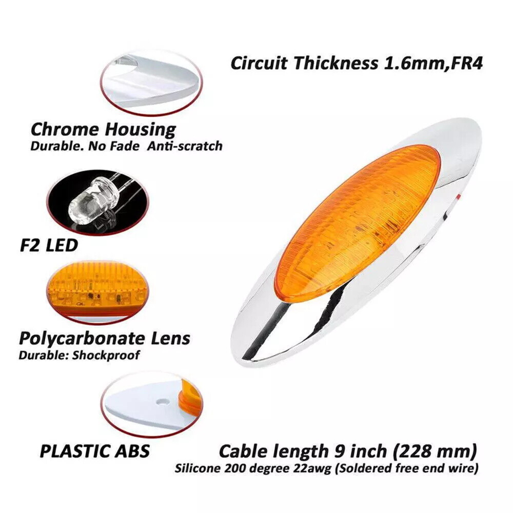 4PC 6.5″Oval Amber 16 LED Peterbilt Cab Panel Fender Led Side Marker Lights