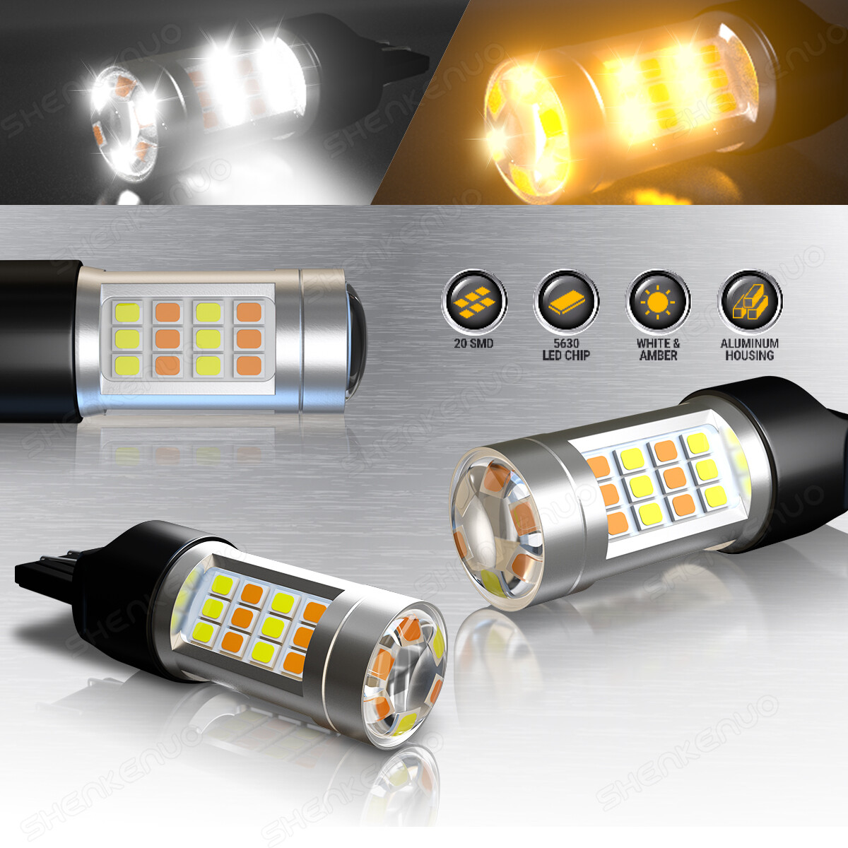 Front/Rear Turn Signal Light Amber 7443 LED Bulb For Honda Accord Civic