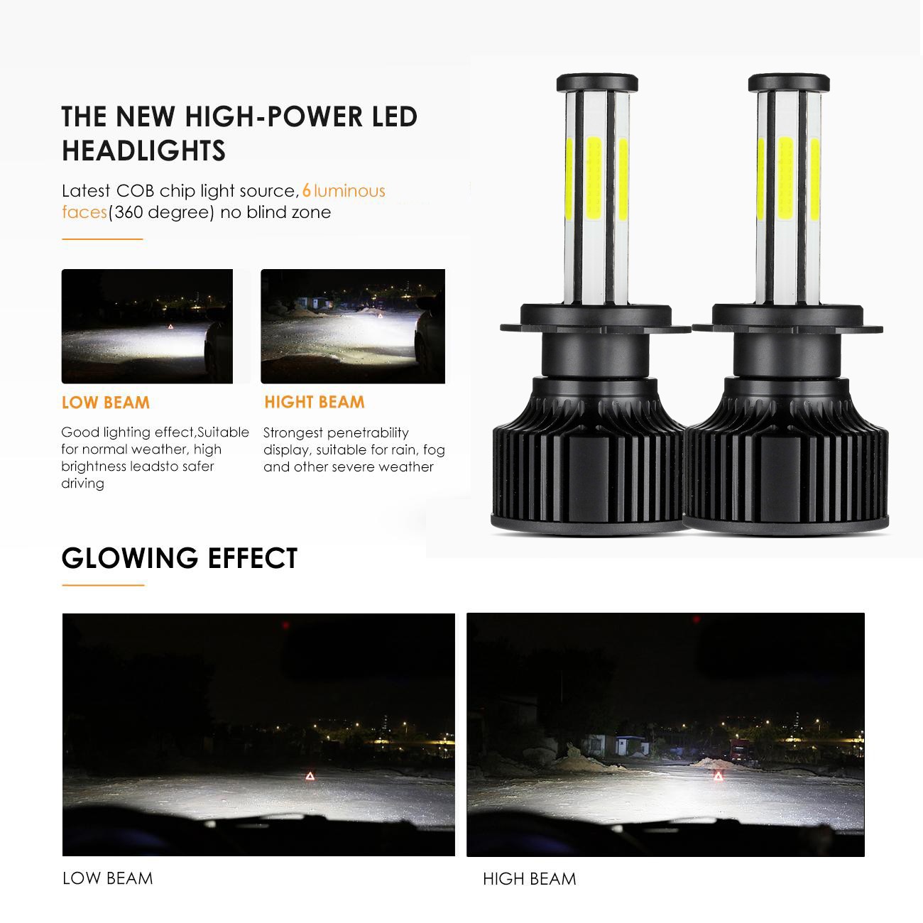 H7 H11 6-sides LED Headlight Conversion Kit Bulb High Low Beam Super White 6000K