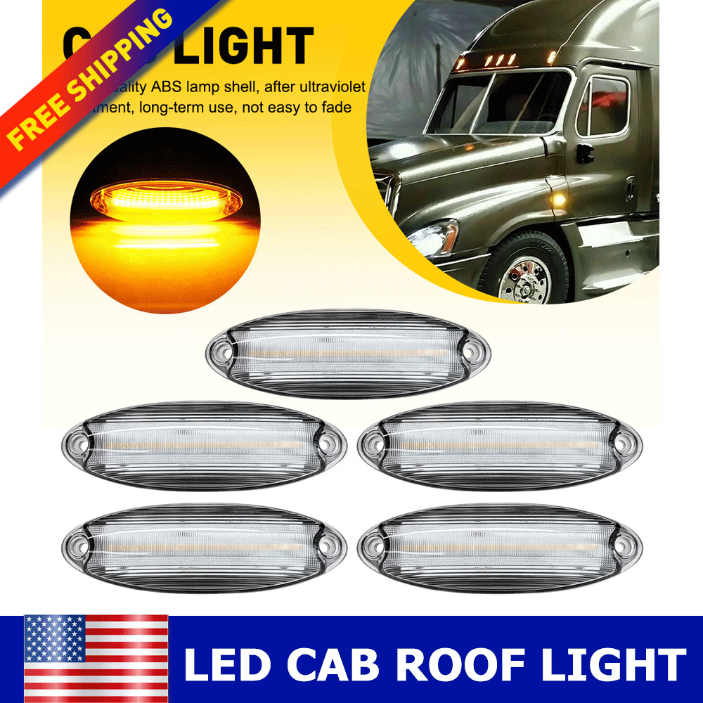 For Freightliner Cascadia All Years Clear Amber LED Raised Roof Marker Lamps 5Pc