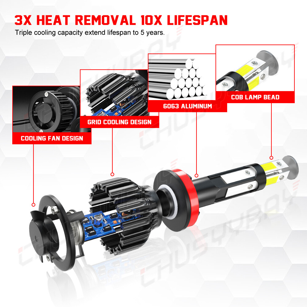 Pair LED Bulb H11/H9/H8 High Beam or Low Beam or Fog light White 6000K 2PCS