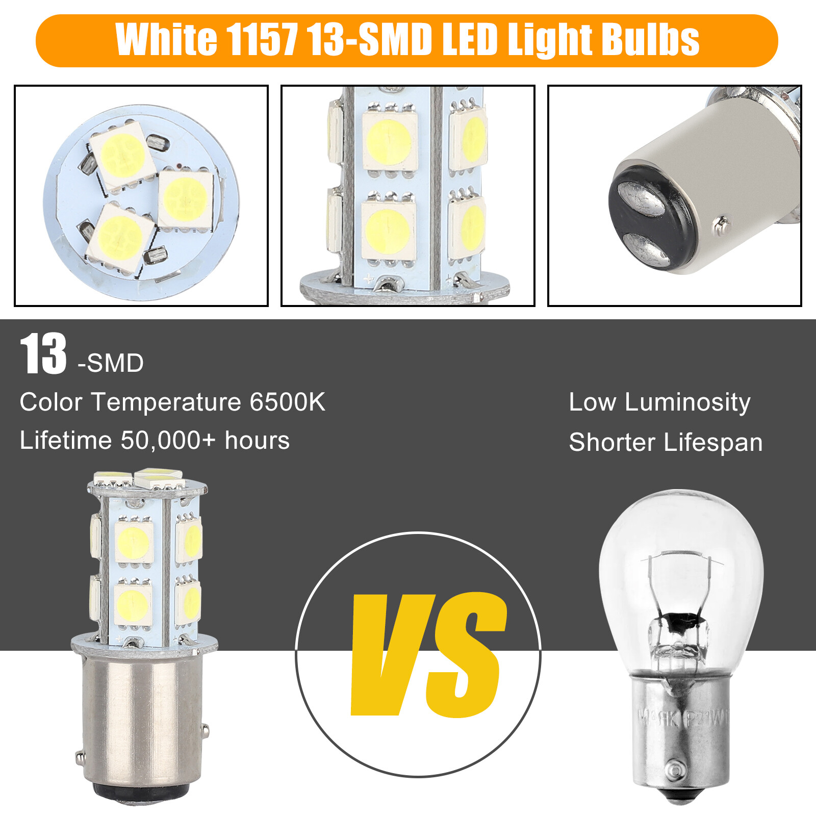 10x 1157 BAY15D 13-SMD LED Tail Brake Stop Turn Signal Parking Light Bulbs White