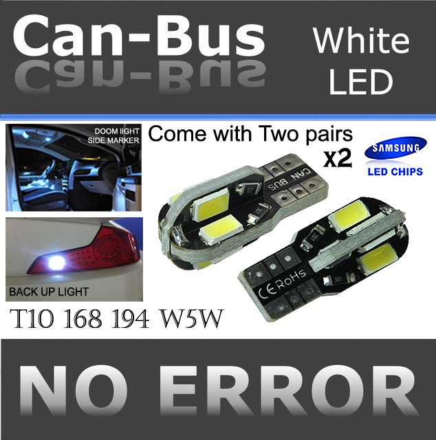 4pc T10 Canbus Samsung 8 LED Chip White Plugin Front Side Marker Light Bulb J861