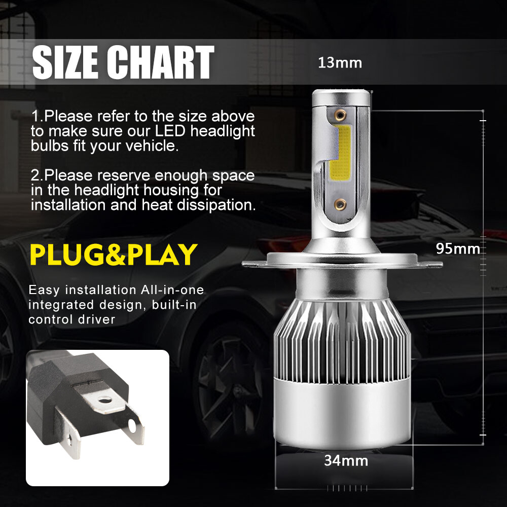 2x H4 9003 Semi High Low Beam Projector LED Headlight Bulbs Conversion Kits