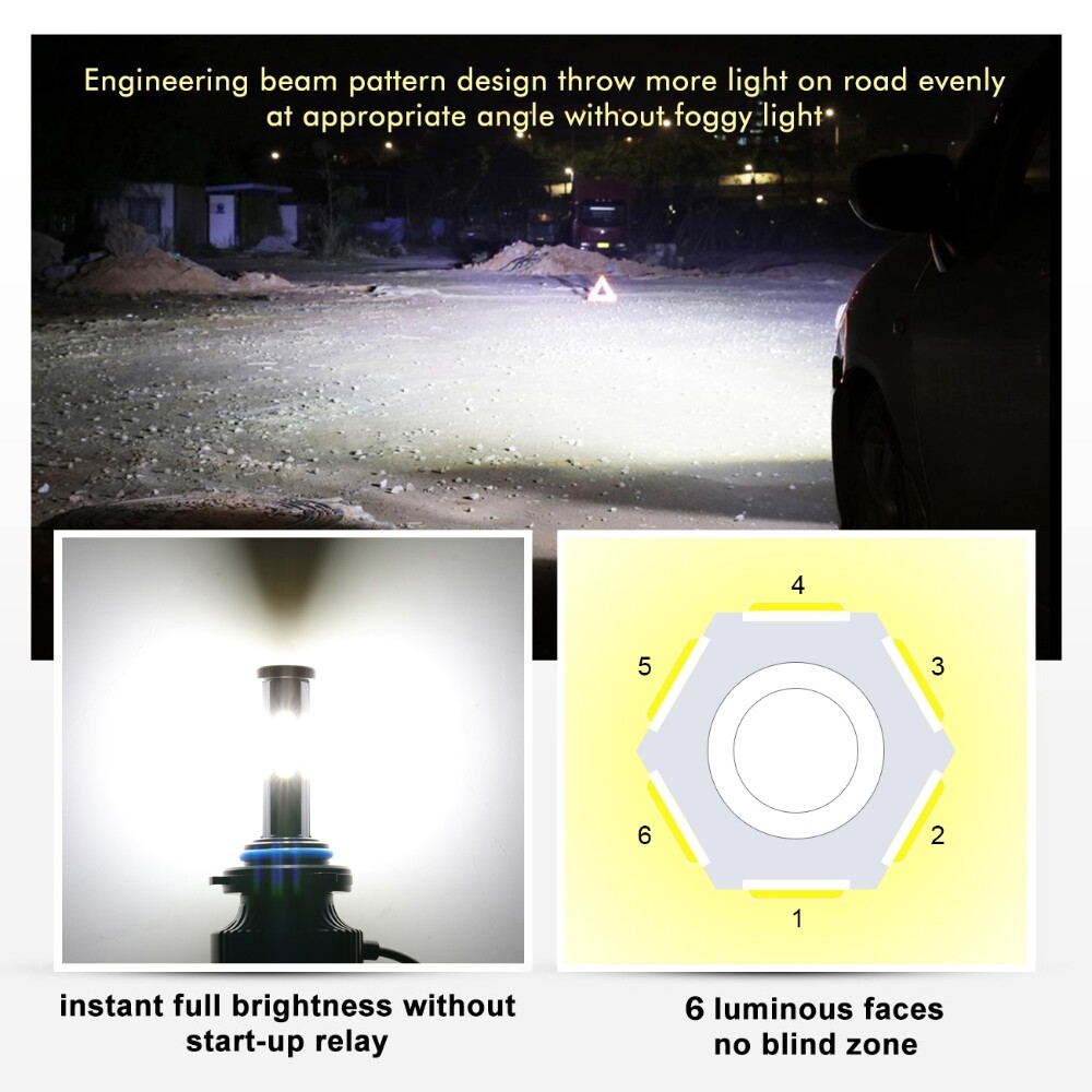 3000W 450000LM 6 Sides LED Headlight 9006 HB4 HID 6000K White Bulbs Super Bright