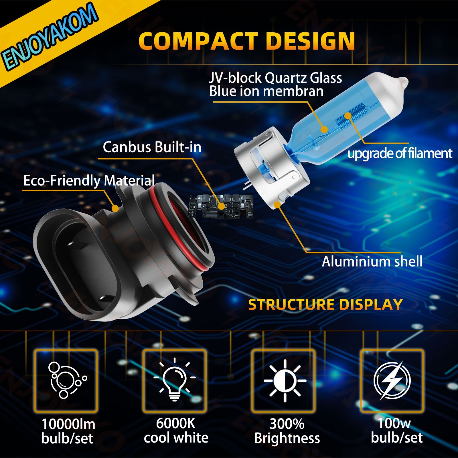 9005 H11 Halogen Headlight Super Bright Bulbs Kit 6000K White High Low Beam
