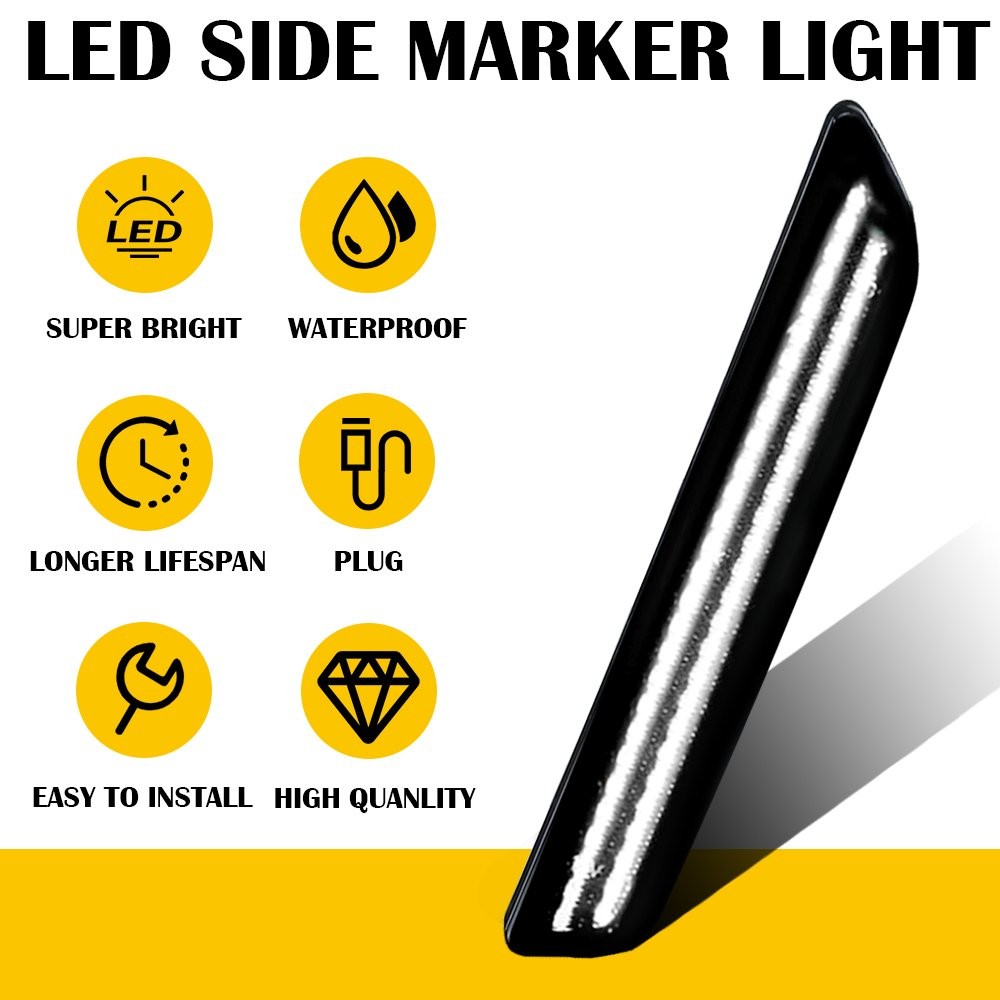 Front Left Right White LED Side Marker Lights For 2010 2011 2012-14 Ford Mustang