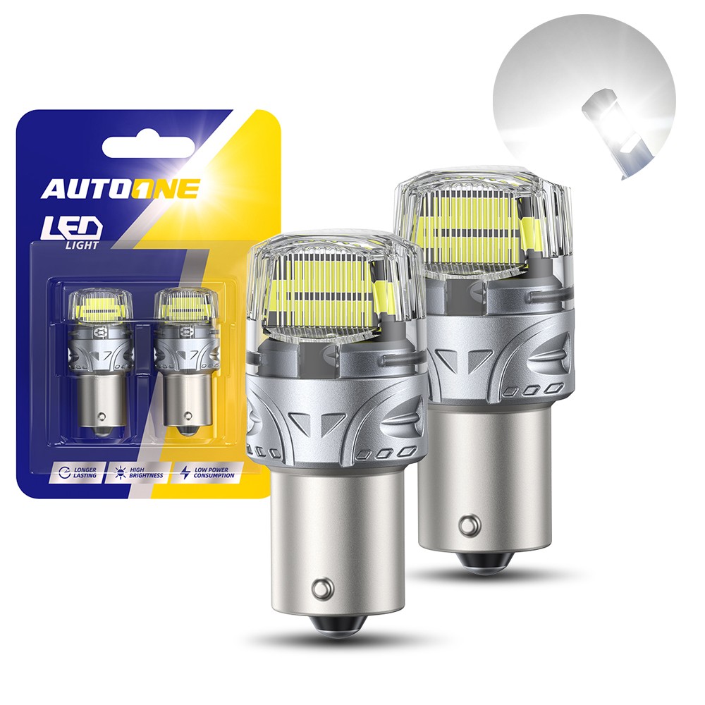 Pair LED DRL Turn Tail Signal Light Bulbs White 1156 High Power SMD Silver-Body