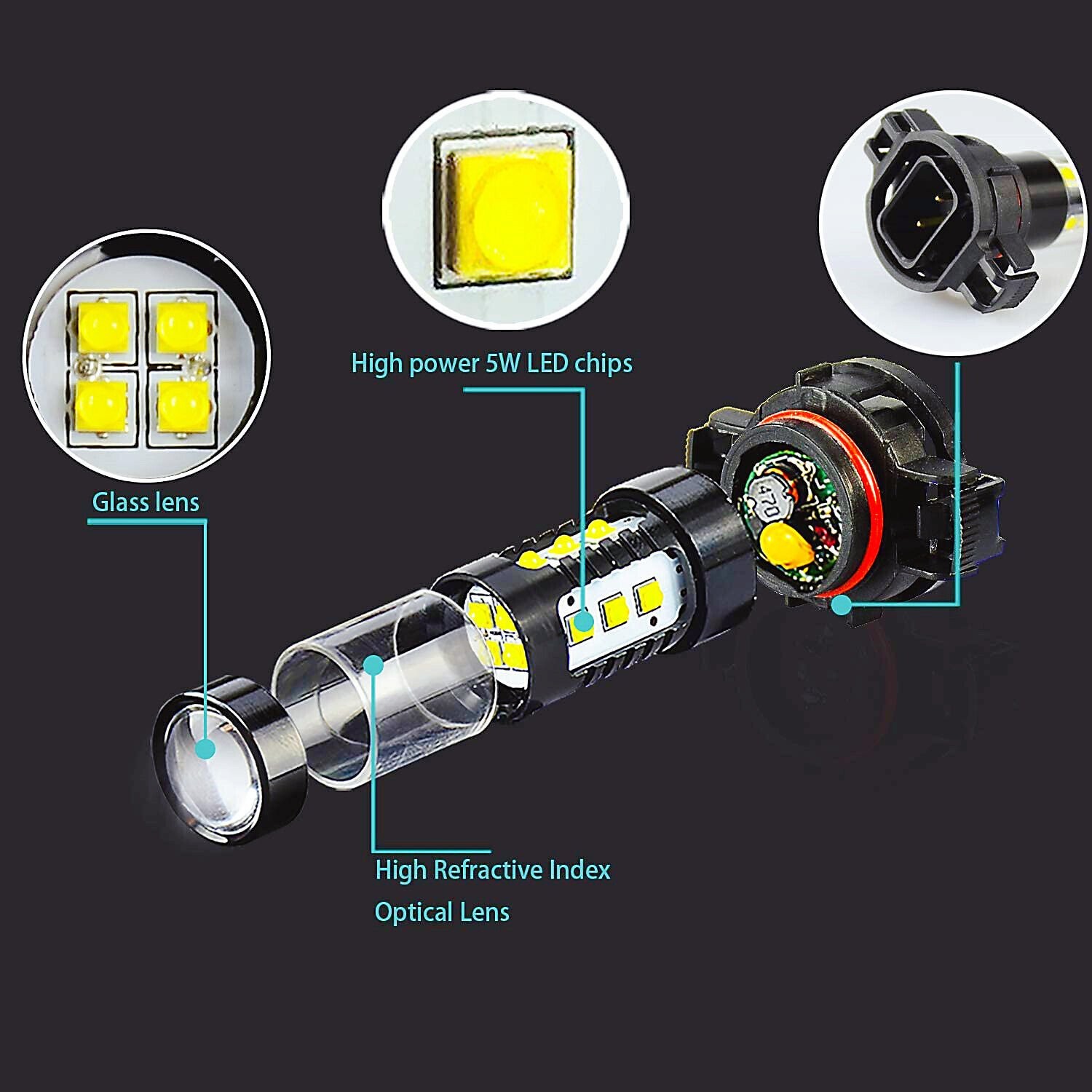 AUXITO LED Fog Light Bulb H16 5202 Fog Light Bulbs White 6000K High Power Lamps