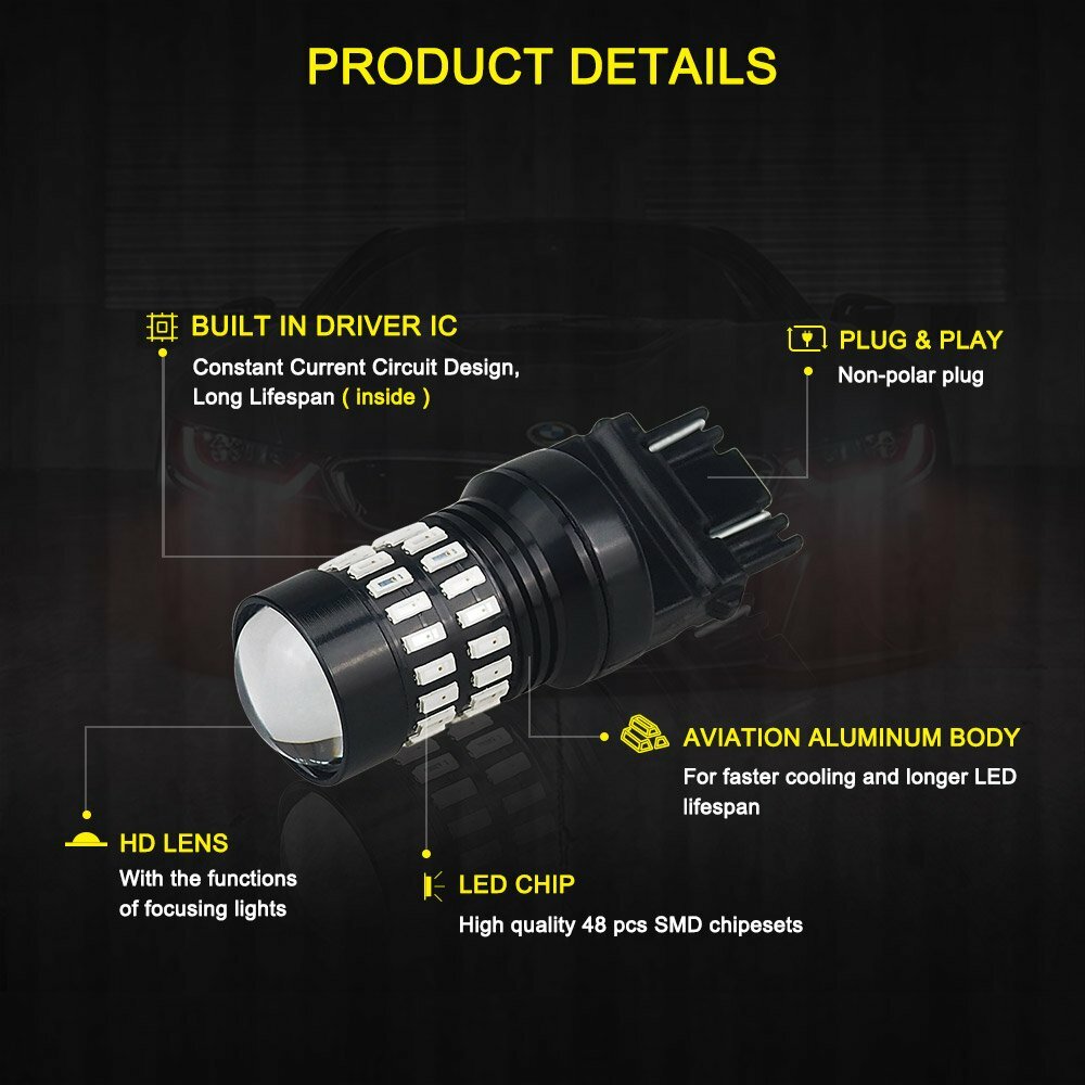 2x AUXITO 3157 3156 Brake Tail Stop Light Red Flash Strobe Blinking LED Bulb d