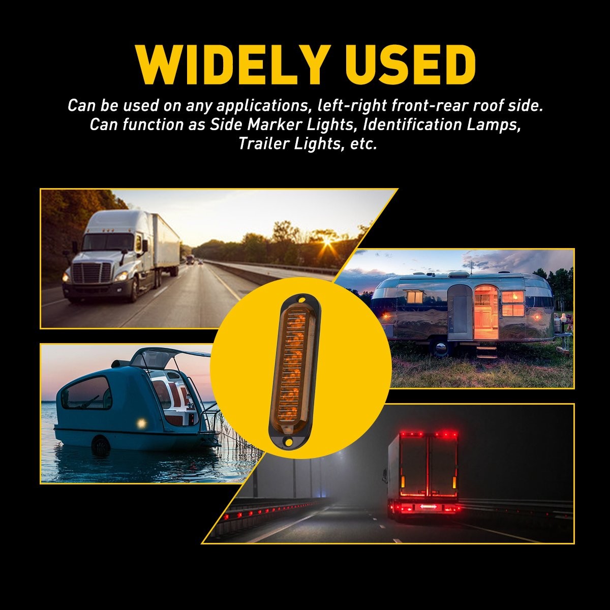 4PC Amber 6LED Side Marker Lights RV Truck Trailer Clearance Light Waterproof EA