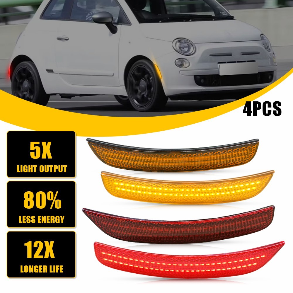 For 2012-19 Fiat 500 LED Front Rear Side Marker Light Assembly Amber & Red Lens