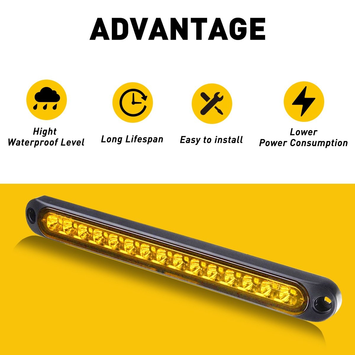 2X Amber 15 LED Flowing Turn Signal Brake Rear Stop Tail Light Bar Trailer Truck