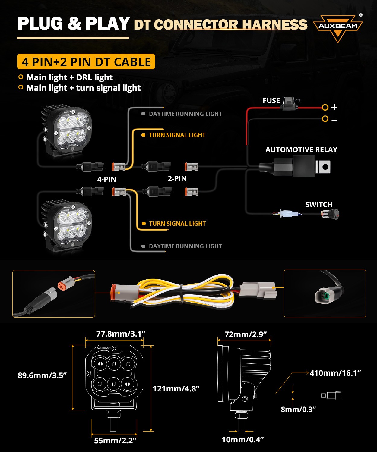 2x AUXBEAM 3″ 84W Amber White LED Pods Cube Driving Lights Spot Flood for Toyota